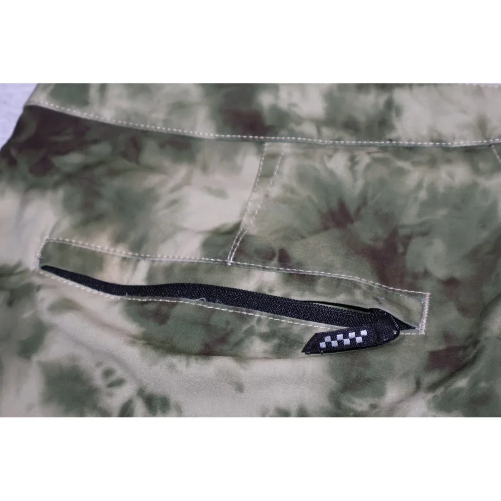 Vans Board Shorts Mens 38 Green Tie Dye Camo Zipper Pockets Surf Swim 9